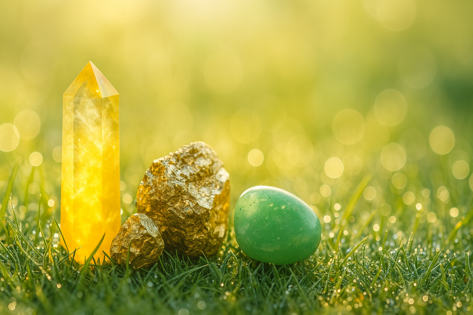 Citrine, pyrite and green aventurine crystals