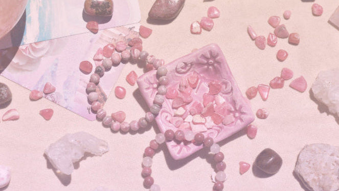 Pink bracelets and crystals