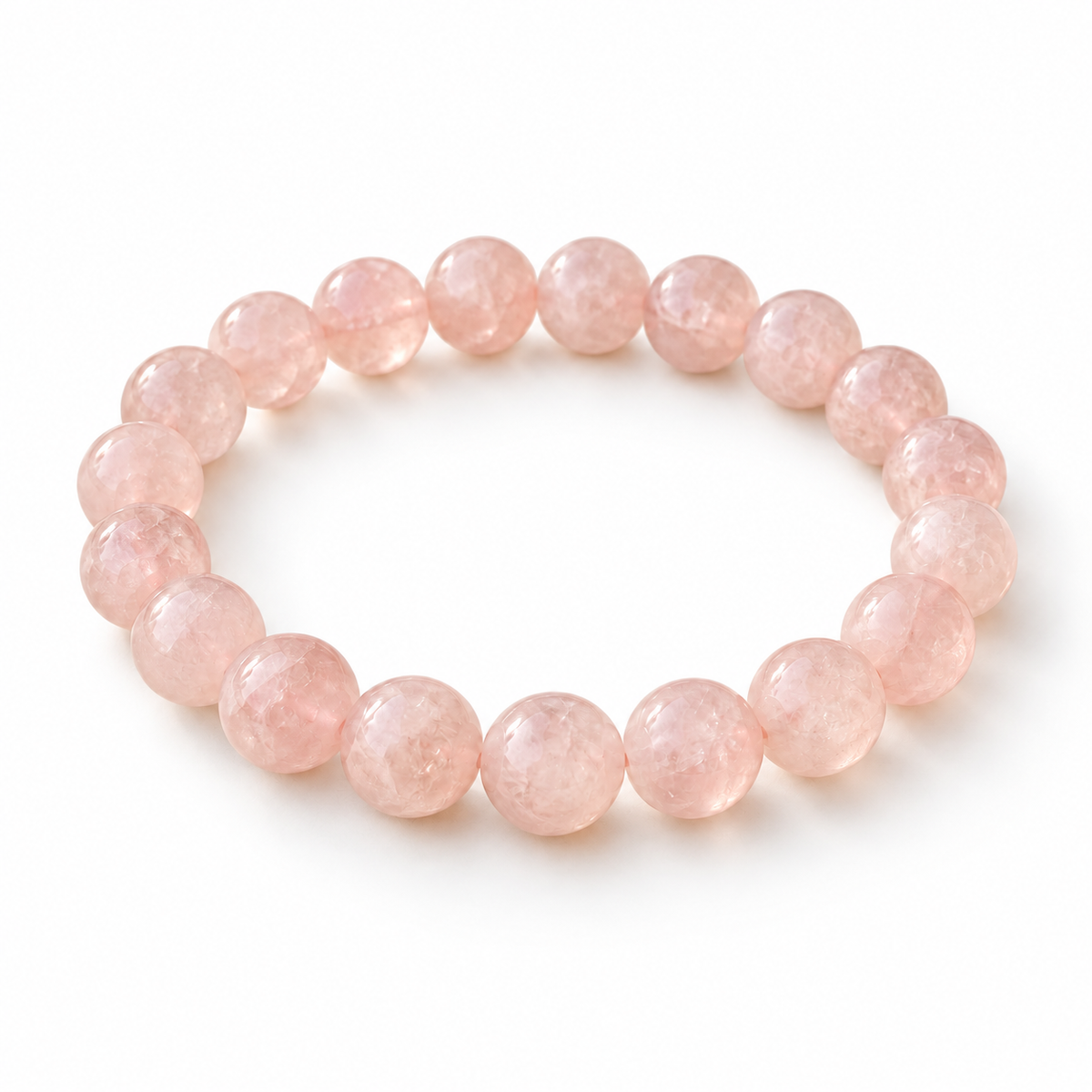 AI-generated styling illustration of a rose quartz bracelet; not a photograph of current stock